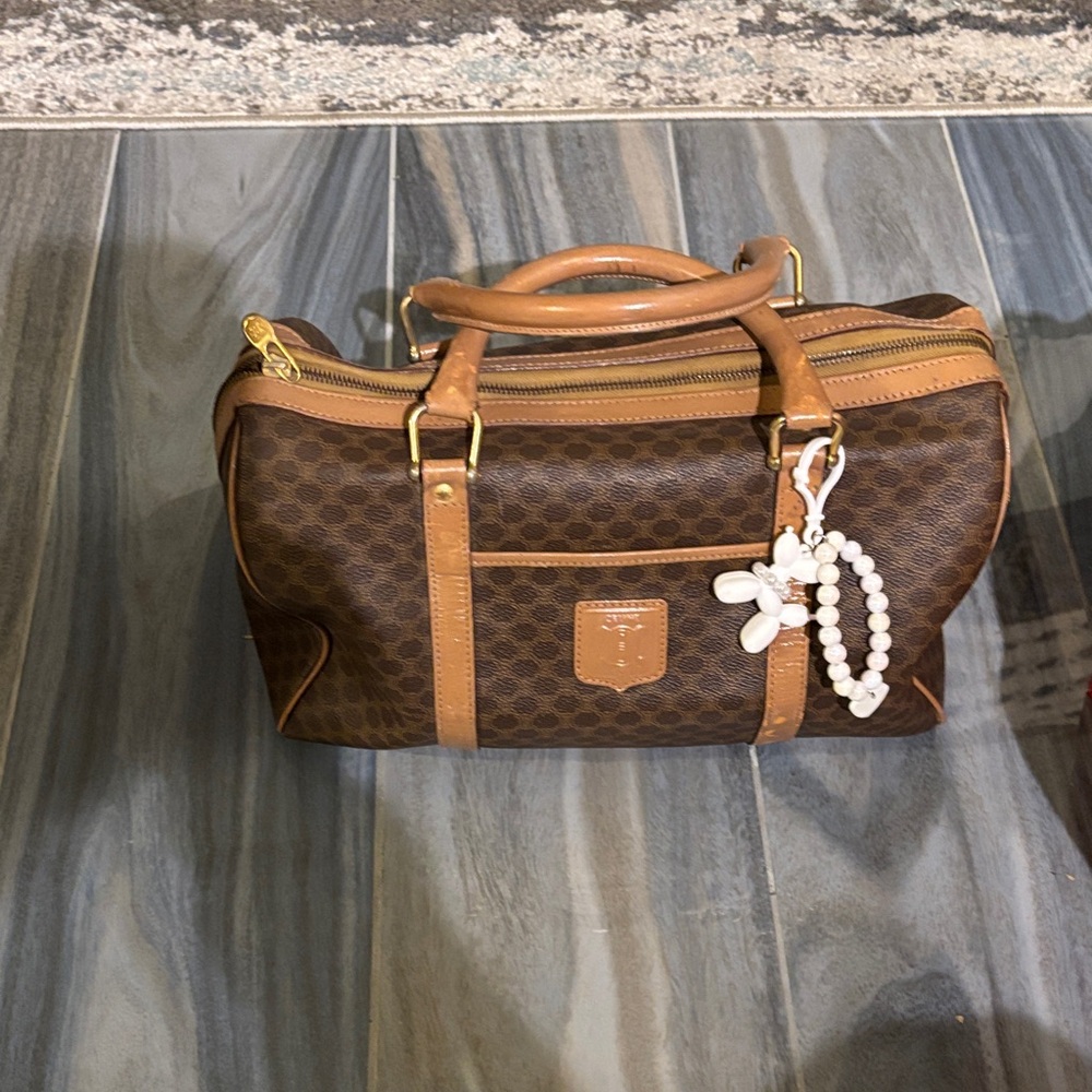 Celine Brown Duffel Bag with Tan Accents/ it can be crossbody with add-on strap